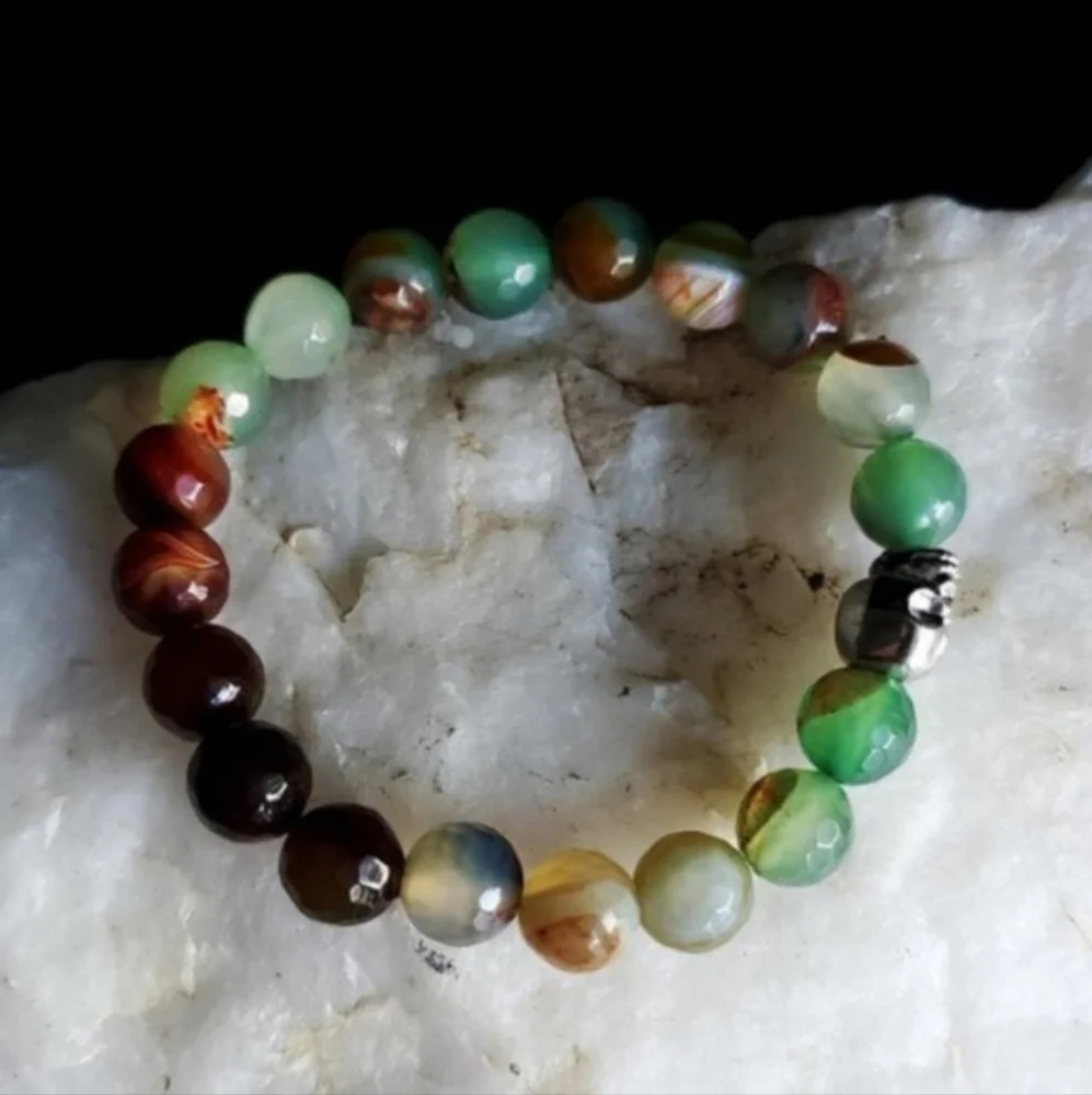 Genuine Agate Stones Human Rhodium/925 Silver Scall Head Bracelet